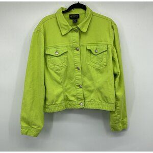 Metrostyle Womens Neon Green Stretch Denim Jacket Size 16 Button Down